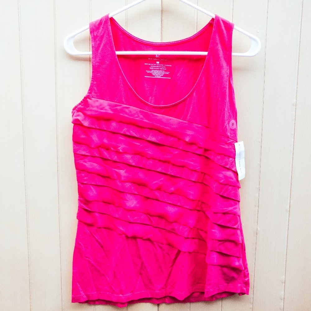 Pink tank top with satin ribbon detail
